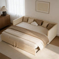 Sofa, BRILVERDE, 180 x 200 cm, Beżowy, aksamit, funkcja spania, składana konstrukcja