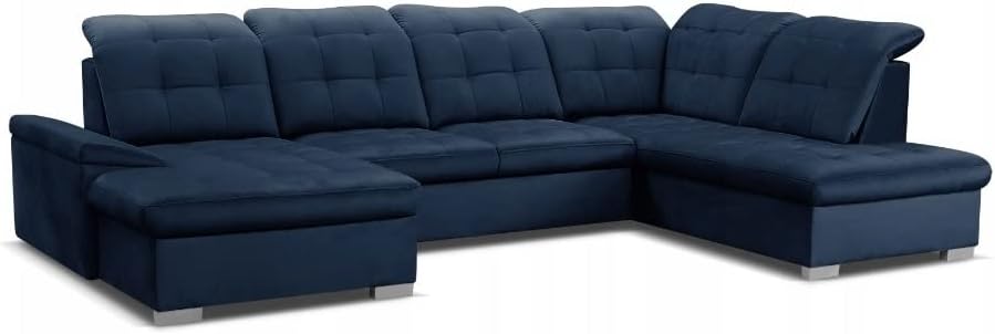 Sofa narożna, DomiMeble, 347 x 230 x 108 cm, Niebieski/Czarny, funkcja spania