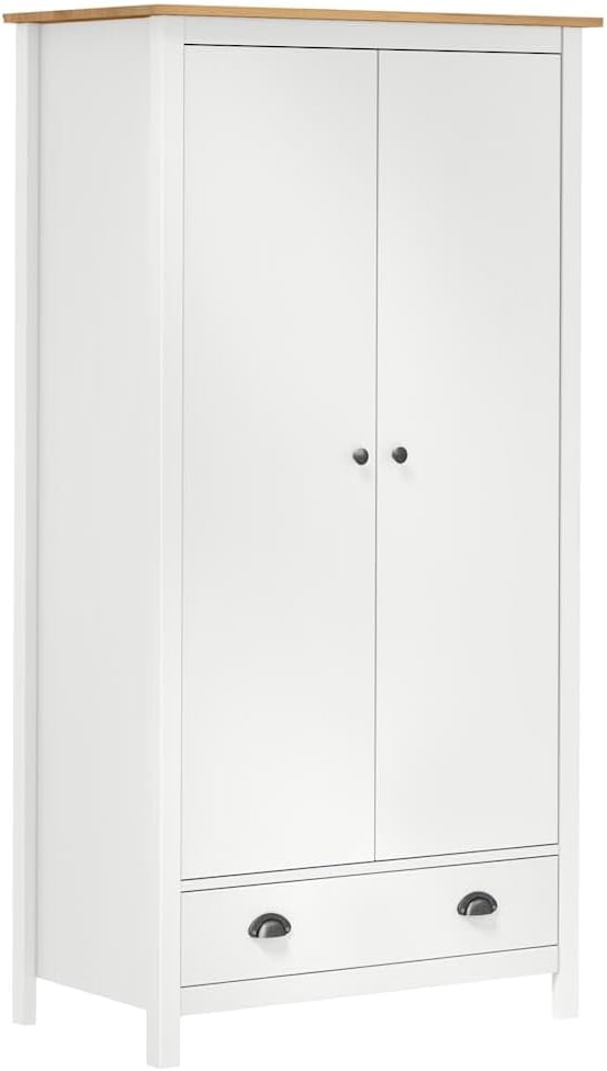 Szafa do sypialni, Keeushr, 89 x 50 x 170 cm, Biały, lite drewno, 1 szuflad