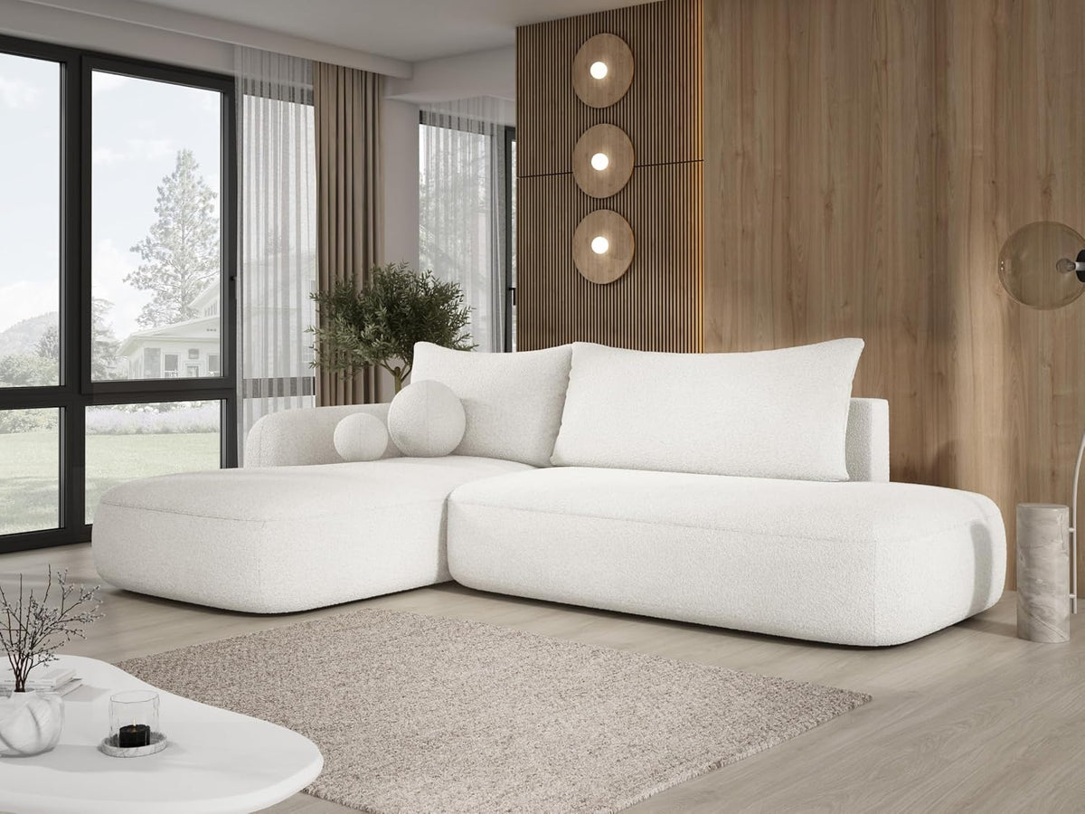 Sofa narożna, DomiMeble, 300 x 105 x 60 cm, Biały, funkcja spania
