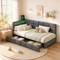 Sofa, KRYZOR, 90 x 200 cm, Beżowy/Brązowy, MDF, funkcja spania, 2 szuflad, oświetlenie LED, USB