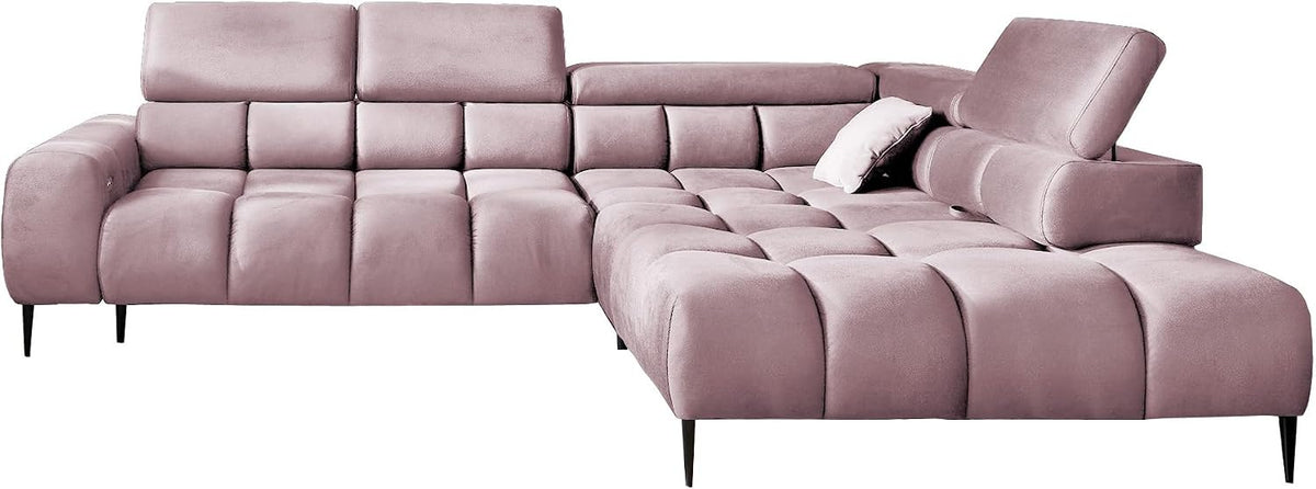 DomiMeble, Sofa narożna, 300 x 216 x 99 cm, Czerwony/Szary, metal, funkcja spania, regulowane oparcie