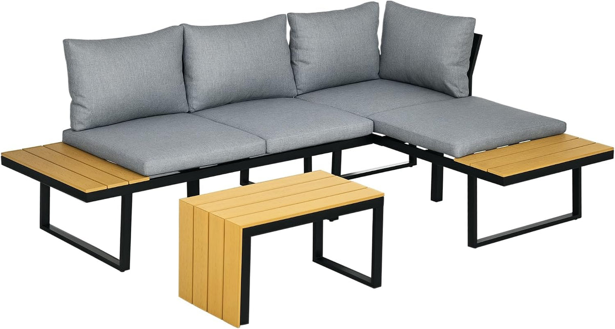 Outsunny, Zestaw wypoczynkowy, 78 g, 72 cm, Srebrny/Biały, materiał drewnopochodny, modułowa konstrukcja, odporność na warunki atmosferyczne