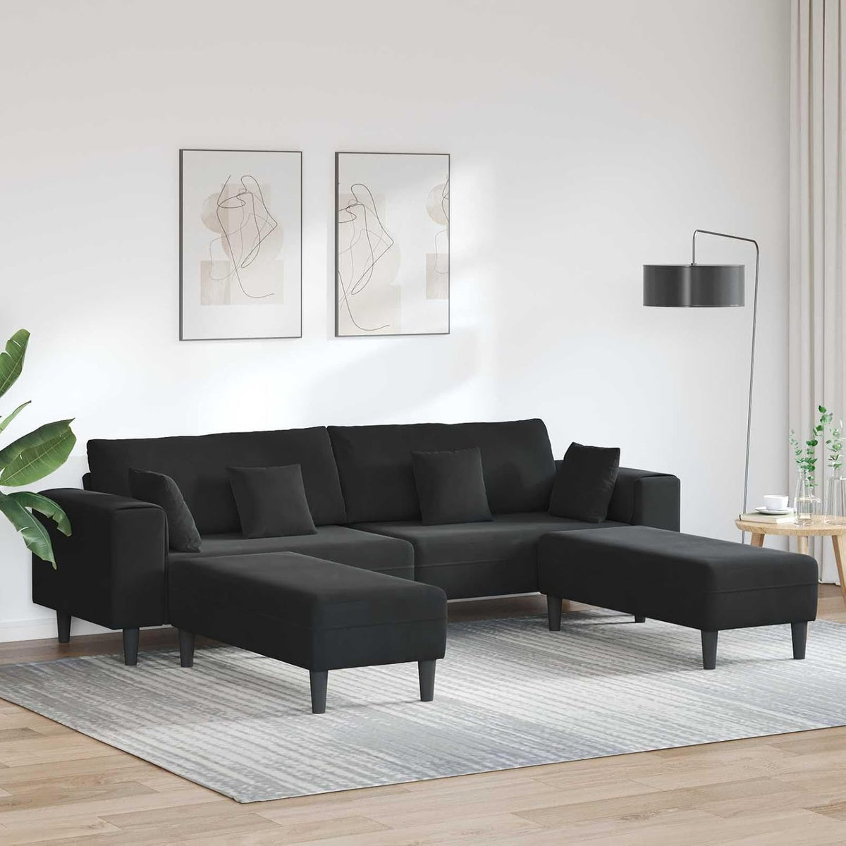 Keeushr, Sofa, 250 x 77 x 76 cm, Czarny, aksamit, 4-osobowa