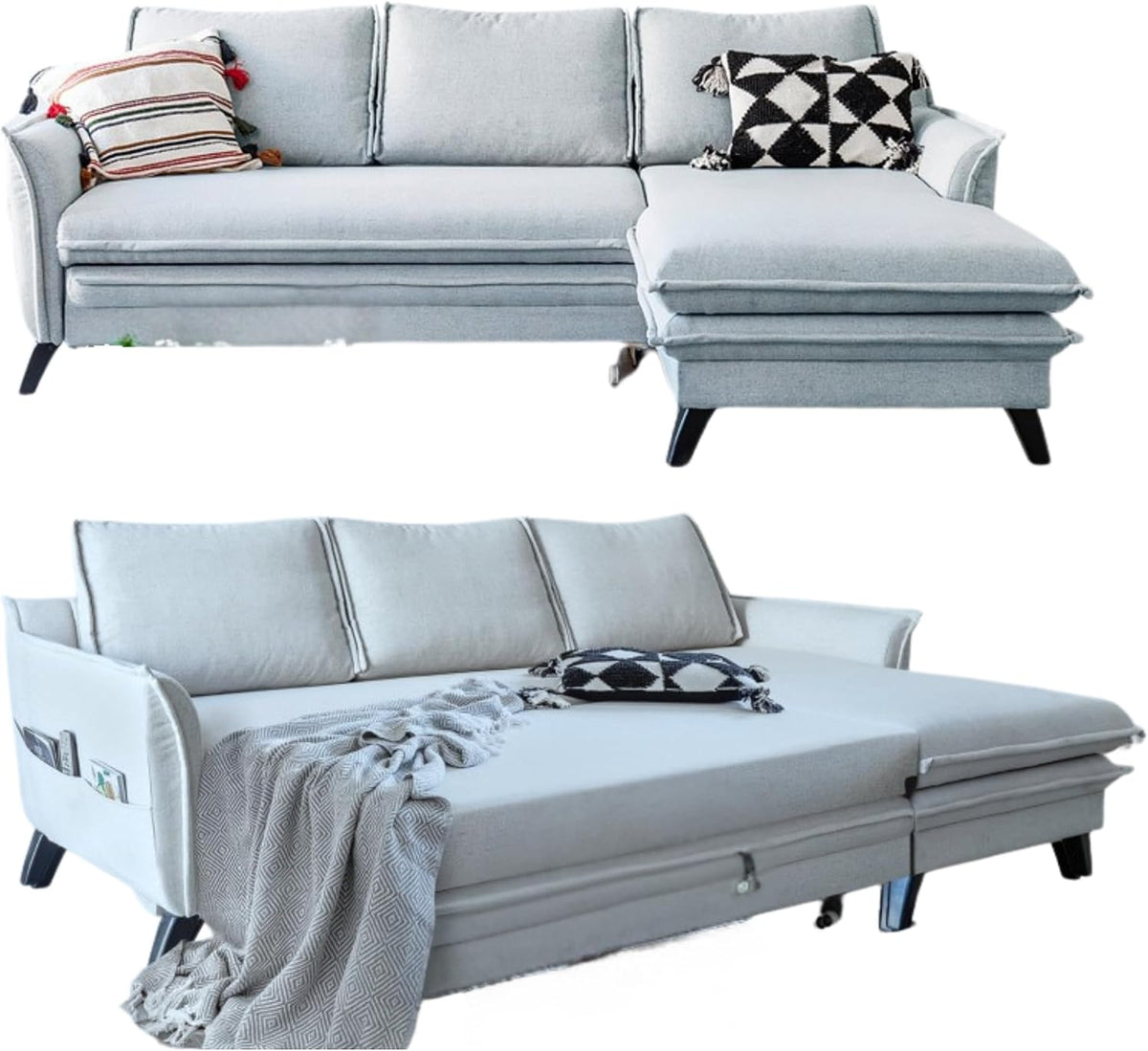 Sofa, MIUFORM, 225 x 92 x 85 cm, Szary, płyta wiórowa, funkcja spania, pilot zdalnego sterowania