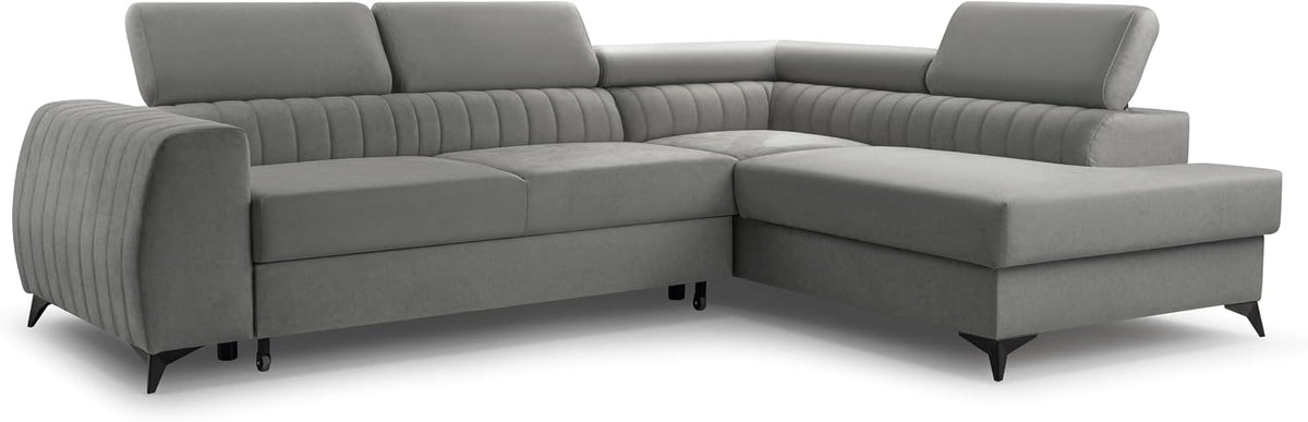 Sofa narożna, DomiMeble, 270 x 202 cm, Antracytowy, funkcja spania, miejsce do przechowywania