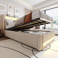 Łóżko z materacem, Dolamaní, 90 x 200 cm, Beżowy, MDF, miejsce do przechowywania, modułowa konstrukcja, oświetlenie LED, USB