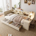 Sofa, DUlVBPE, 90 x 200 cm, Beżowy/Brązowy, MDF, 2 szuflad, składana konstrukcja, USB