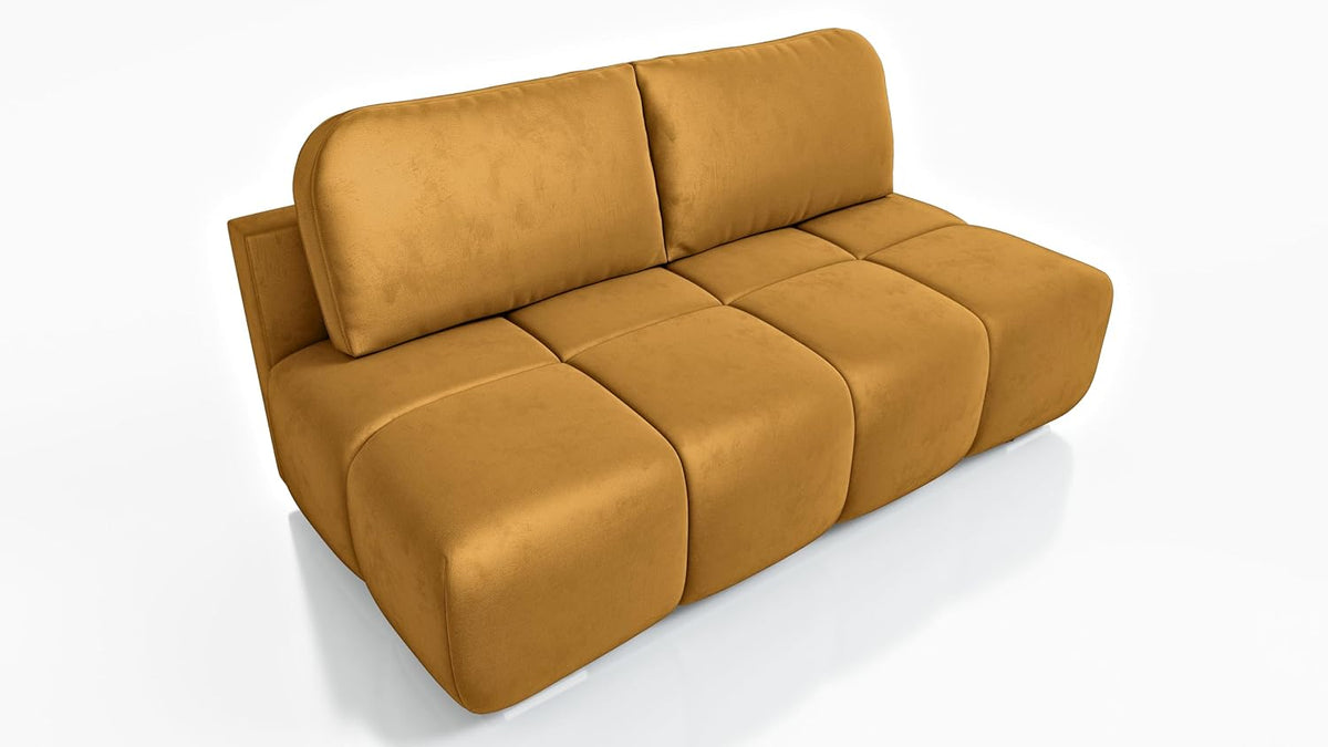 Sofa, DMSM, 195 cm, Żółty, aksamit, 3-osobowa, funkcja spania, miejsce do przechowywania, składana konstrukcja