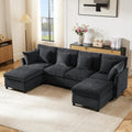 VSOGA, Sofa narożna, 278 x 161 x 81 cm, Czarny/Biały, lite drewno, 4-osobowa, modułowa konstrukcja